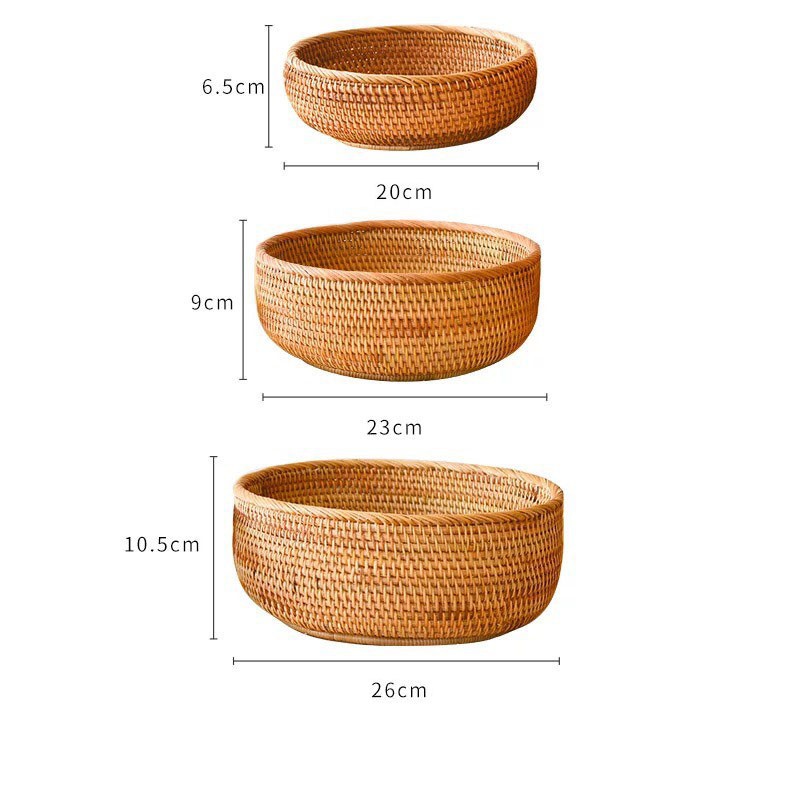 Giỏ mây tròn đan tay Việt Nam BAMBOOO ECO đựng hoa quả, đồ khô, bánh kẹo dùng trong nhà hàng khách sạn phòng ăn TTMT