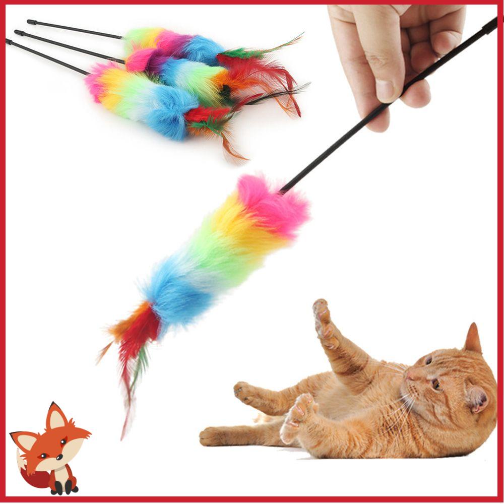 Gậy đồ chơi gắn lông vũ màu sắc cầu vồng vui nhộn dành cho mèo cưng