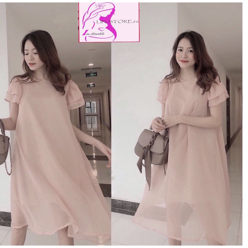 Đầm Bầu Mùa Hè Chất Voan 2 Lớp,Váy Bầu Thiết Kế Công Sở Dự Tiệc Đi Chơi A021 Lin Store66