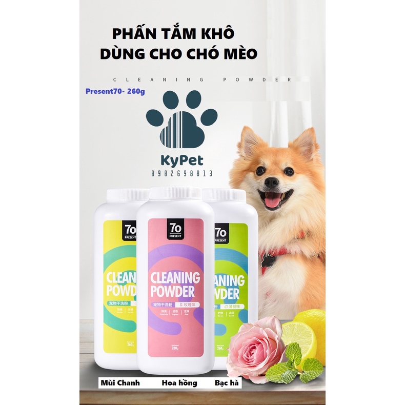 PHẤN TẮM KHÔ KHỬ MÙI LƯU HƯƠNG DÙNG CHO CHÓ MÈO THỎ 70present