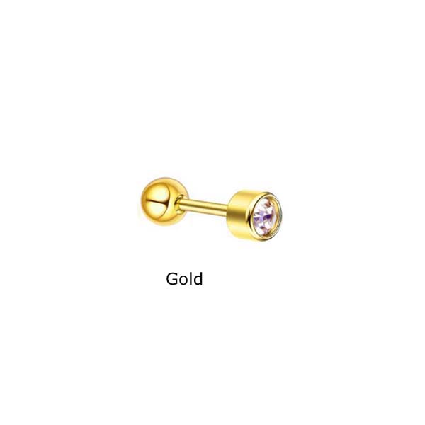 Khuyên tai bằng thép không gỉ dài 8mm đính ngọc nhân tạo zircon thời trang