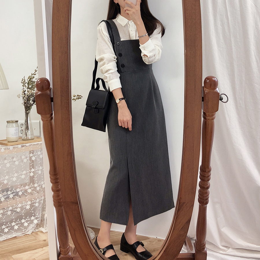 27056 Váy midi Không Tay Thắt Eo Màu Rắn