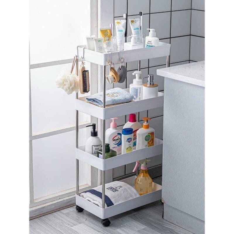 Kệ 4 tầng để đồ  tiện dụng có bánh xe ảnh thật 75x49x13cm