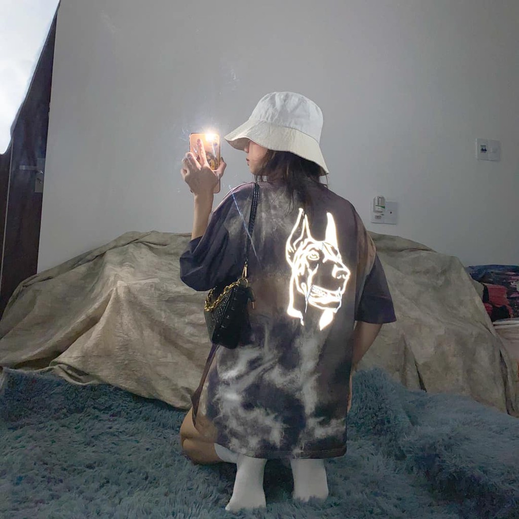 Áo thun tay ngắn phản quang unisex nam nữ, áo phông tay lỡ, không phai màu 65% cotton, free size 40-75kg-yumi47store | BigBuy360 - bigbuy360.vn