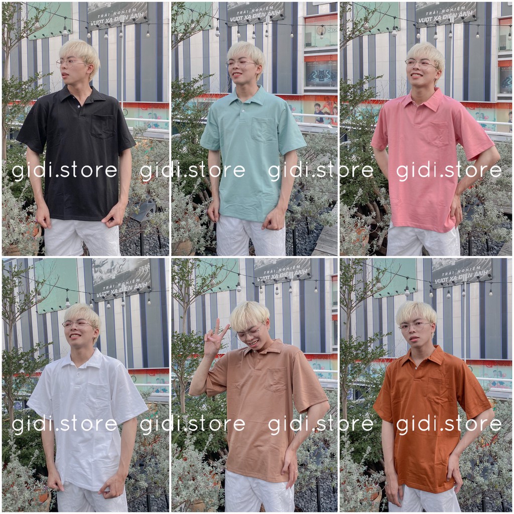 Áo thun trơn POLO tay lỡ có Túi Nam Nữ Unisex ❤️ áo phông Ngắn tay cổ bẻ vải da cá tici không nhăn, thoáng mát | BigBuy360 - bigbuy360.vn