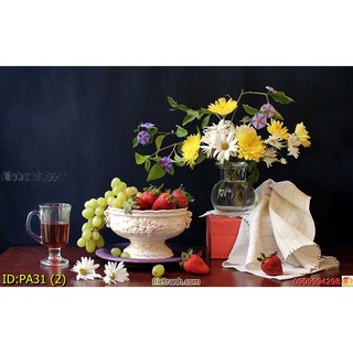 Tranh dán tường 3d trái cây, hình bình rượu, tranh dán phòng bếp, nhà ăn