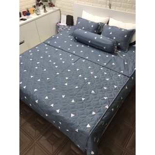 TRỌN BỘ GA PHỦ CHẦN BÔNG 5MÓN - TAM GIÁC XÁM