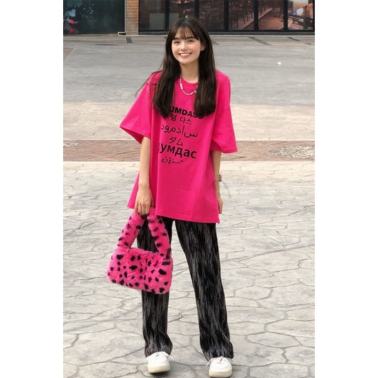 Set Áo Thun Ngắn Tay In Chữ + Quần Dài Ống Rộng Thời Trang Nữ