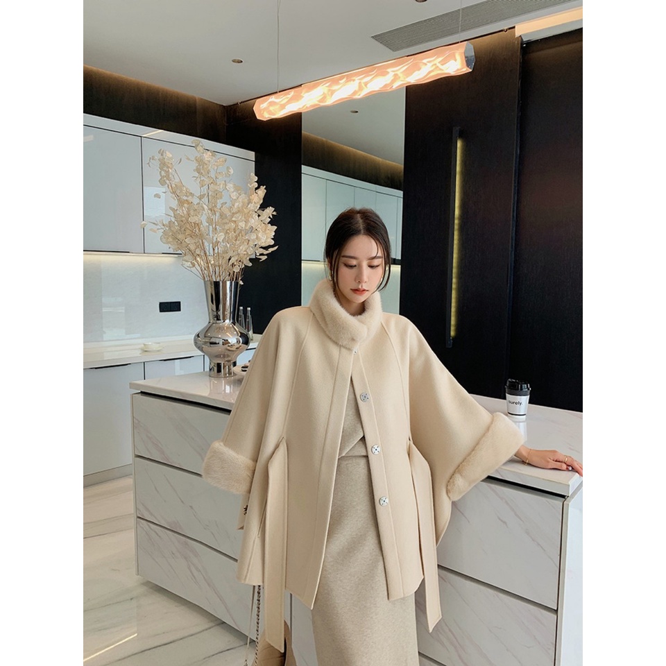 áo choàng cashmere cao cấp hai mặt cổ lông mềm mịn sang trọng quý phái phong cách châu âu sành điệu. hàng QC KCC1558 | BigBuy360 - bigbuy360.vn