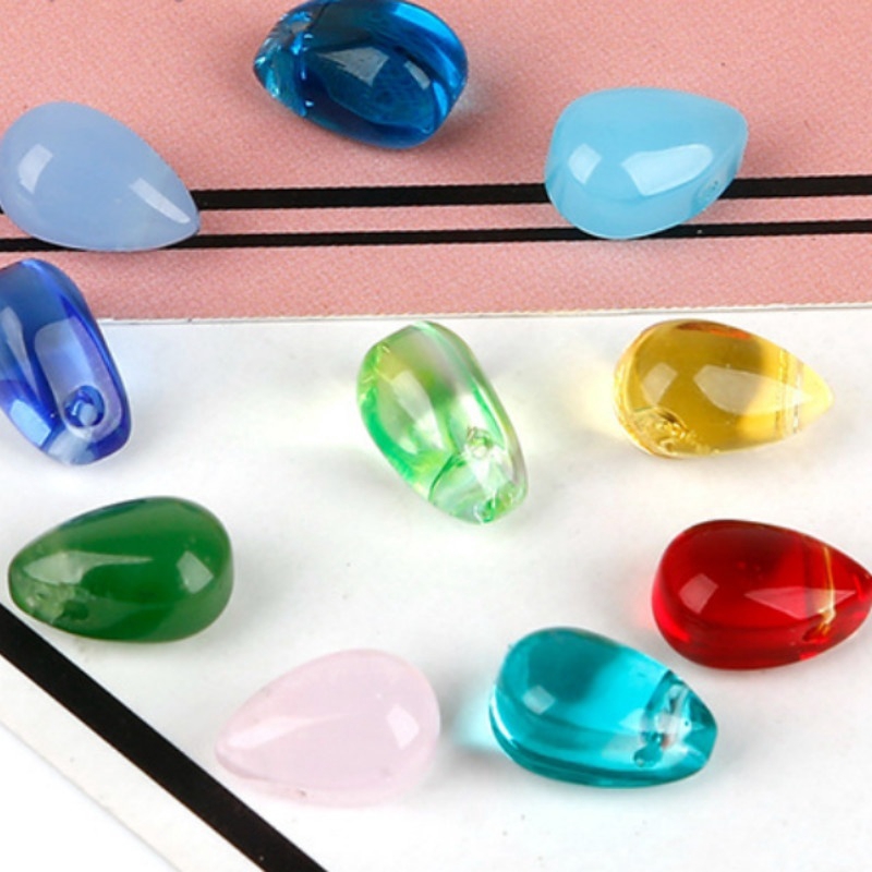 Bộ 2 hạt thủy tinh hình giọt nước dùng làm trang sức thủ công 9x6mm