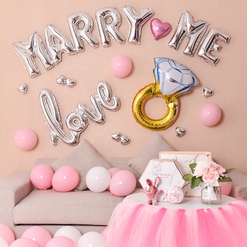 Set Bóng Bay Cầu Hôn, Trang Trí Marry Me MR00 Tặng Đèn Led