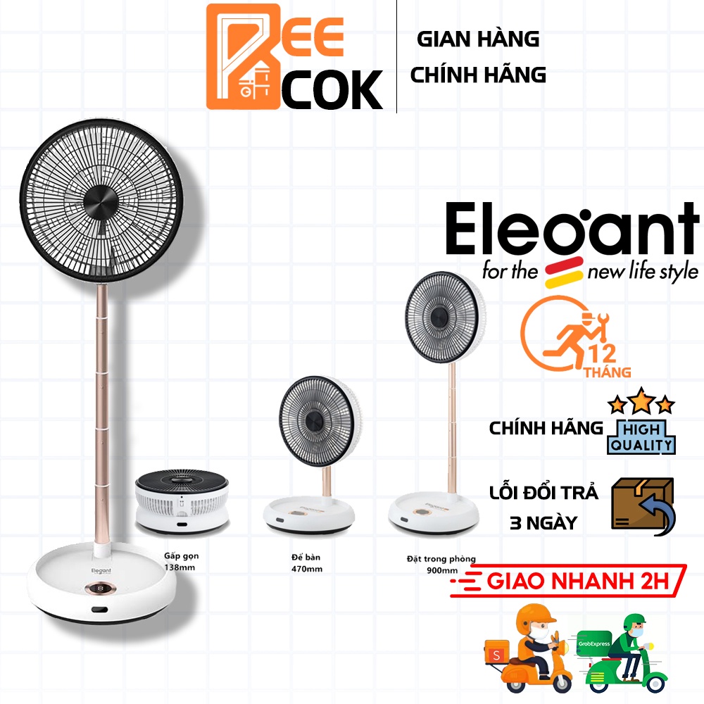 Quạt tích điện gấp gọn Elegant 8h hoạt động, điều khiển từ xa 10m, gấp gọn phù hợp mọi không gian - Hàng Đức