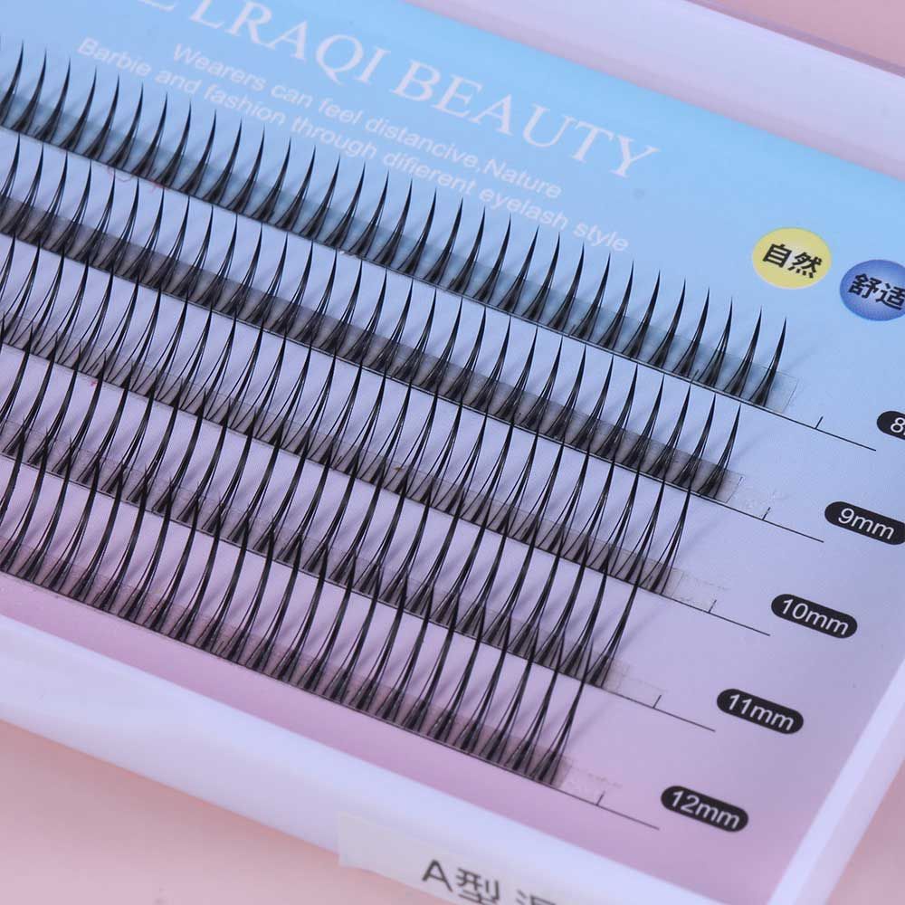 [Hàng mới về] Hộp 5 hàng những sợi lông mi giả hình quạt chữ A cong mức C được làm sẵn giúp ghép mi dài và rậm