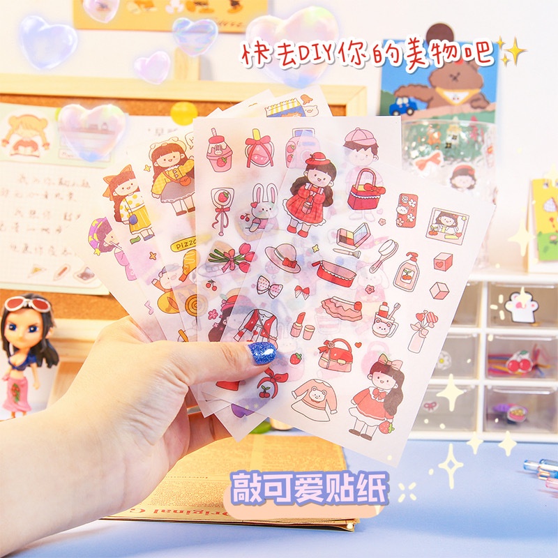 [V0047] Set 4 tấm sticker hoạt hình cô gái đáng yêu DIY December08.store