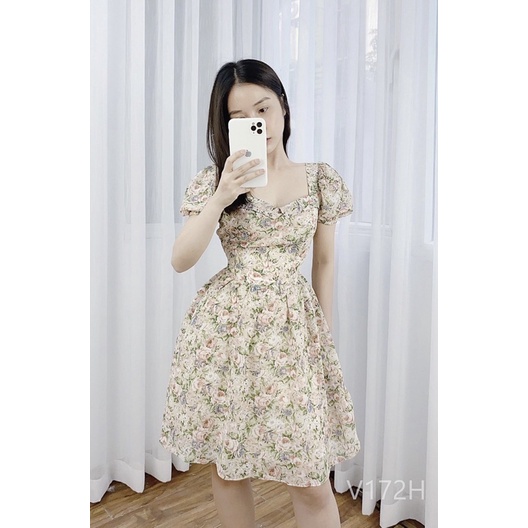 Đầm xoè voan hoa 2 lớp - HÀNG CHUẨN MAY
