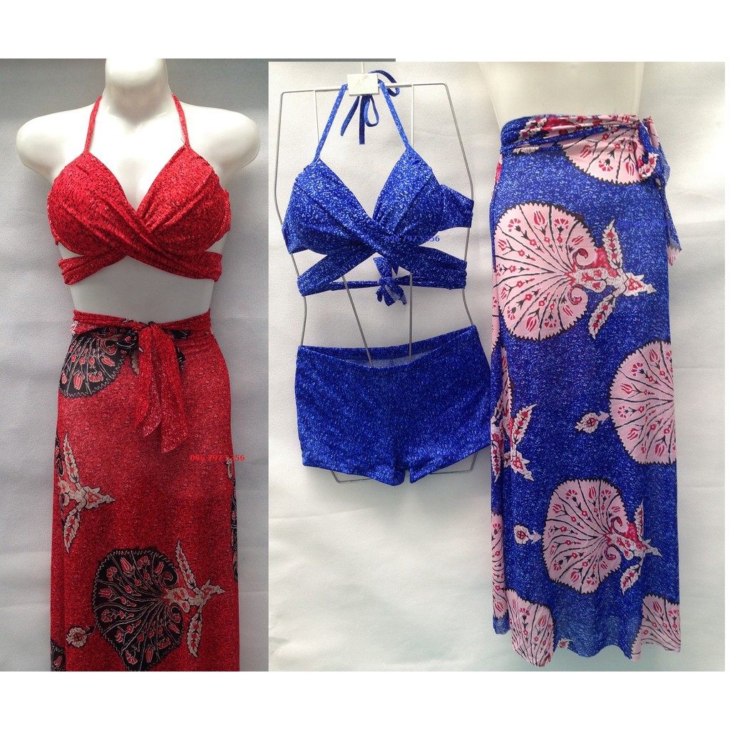 NHẬP MÃ WAJULY giảm thêm 10% Bikini dây yếm kết hợp khăn choàng chất thun lạnh mềm rủ