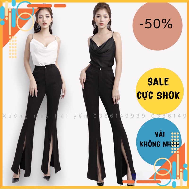 [ Siêu phẩm ] Quần loe xẻ gấu lưng siêu cao dài 100cm mã 339