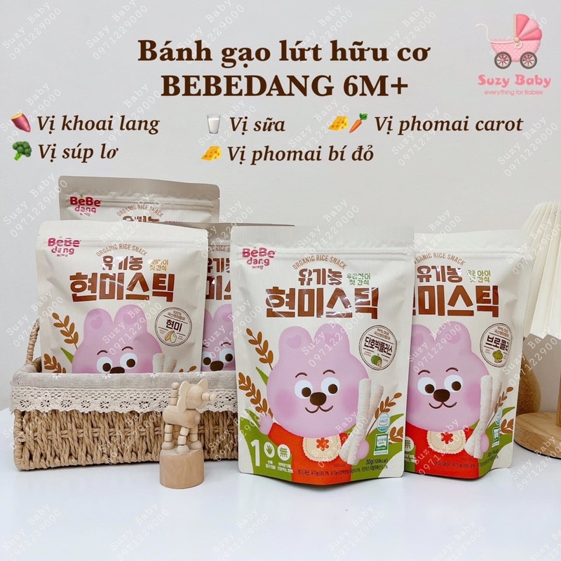 Bánh gạo lứt hữu cơ bebedang cho bé 6-7m+, Suzy Baby
