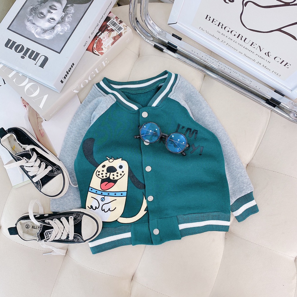 Áo bomber bé trai gái cực chất thu đông họa tiết siêu cute 10-23kg