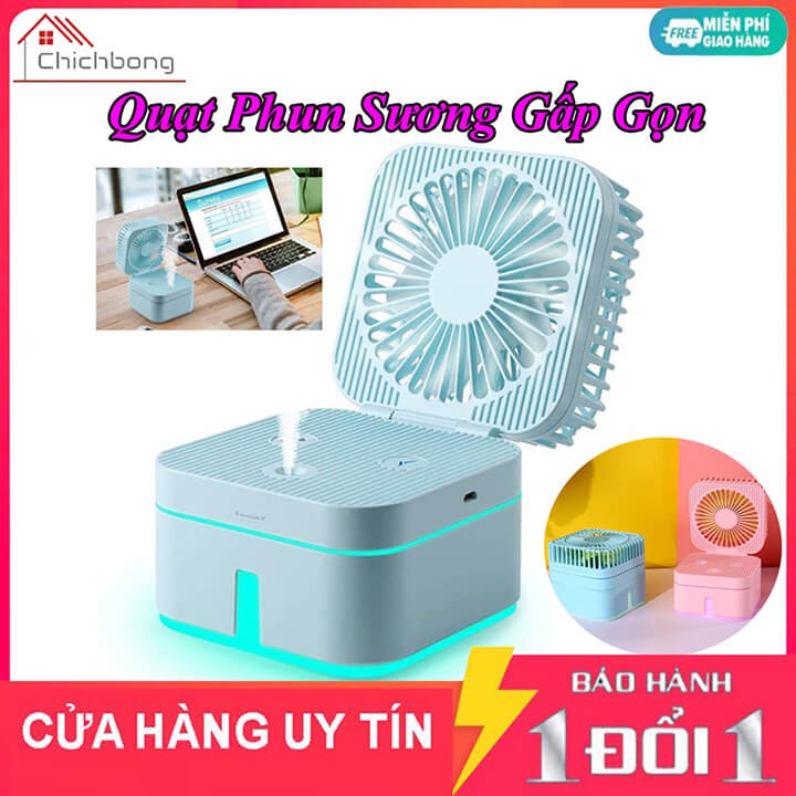 Quạt phun sương mini để bàn sạc điện USB có đèn Led gấp gọn tiện dụng