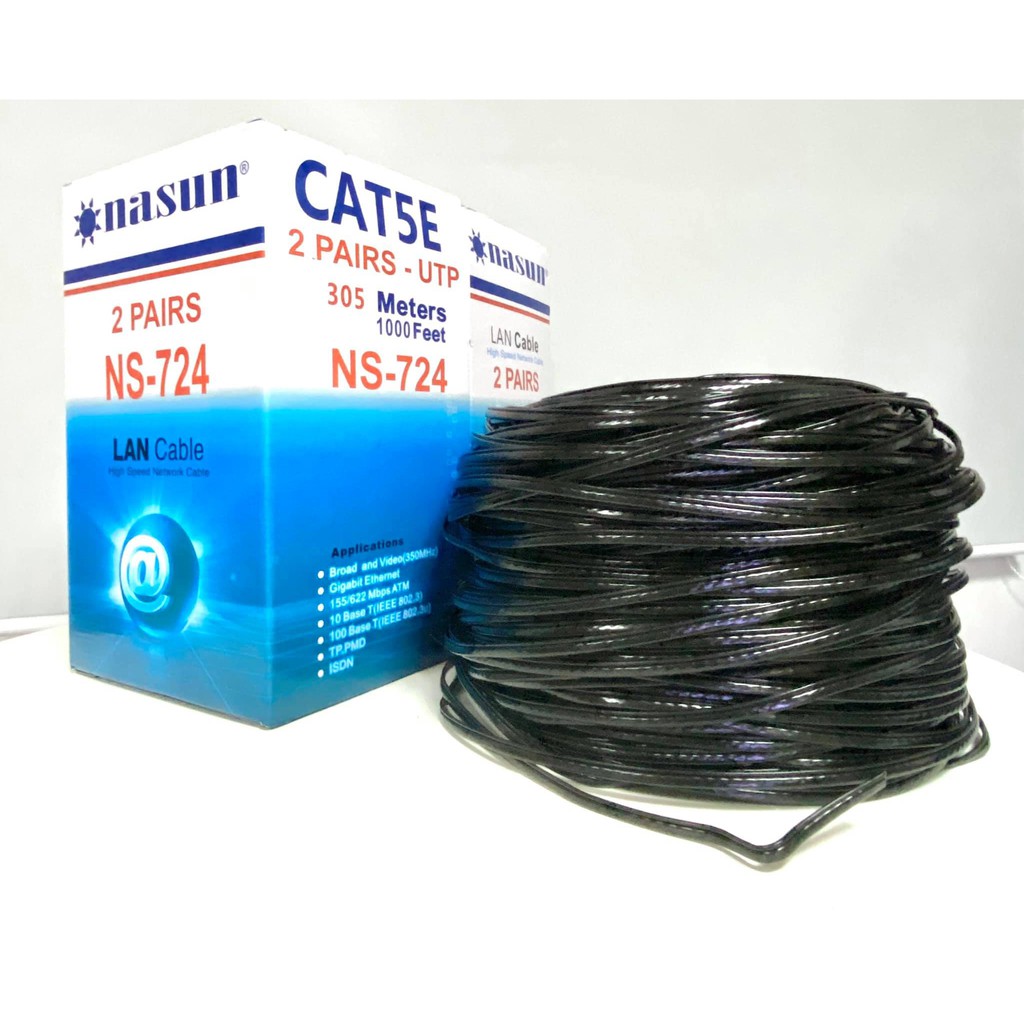 Cáp mạng 4 lõi ĐỒNG có gia cường Nasun NS-724 vỏ mềm đặc ngoài trời