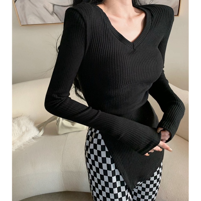 Áo kiểu tay dài dệt kim ôm vừa vặn thời trang dành cho nữ