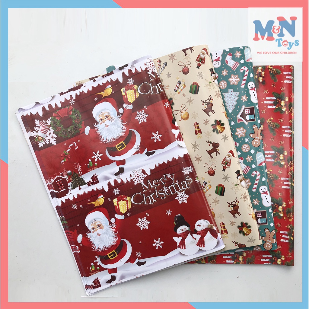 Giấy gói quà họa tiết Giáng sinh Noel loại cao cấp kích thước 75cm x 51cm