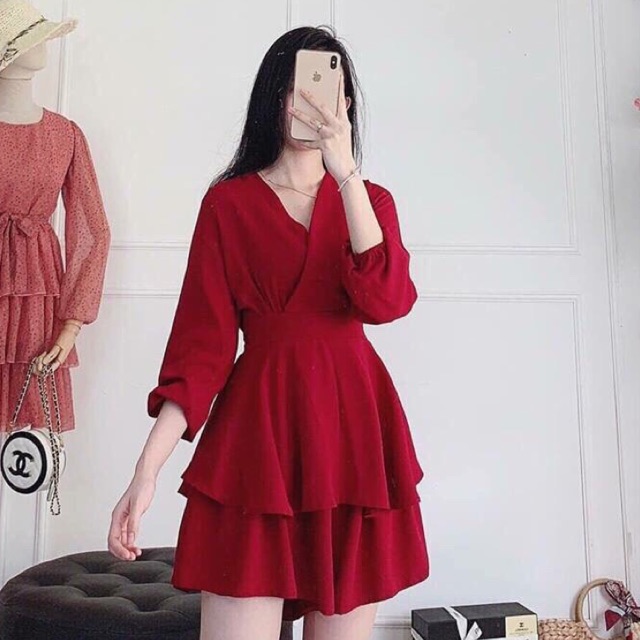 JUMPSUIT ĐỎ TẦNG CỘT EO