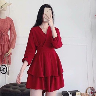 Jumpsuit đỏ tầng cột eo