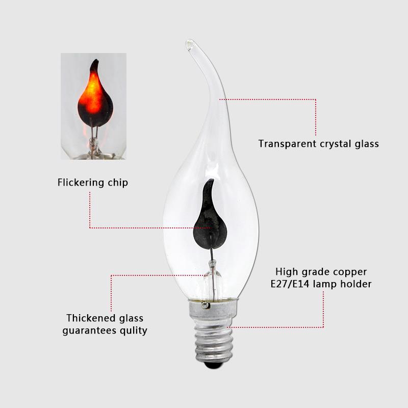 Bóng đèn chuôi E14 E27 công suất 3W 220V hình ngọn lửa kiểu dáng cổ điển dùng trang trí