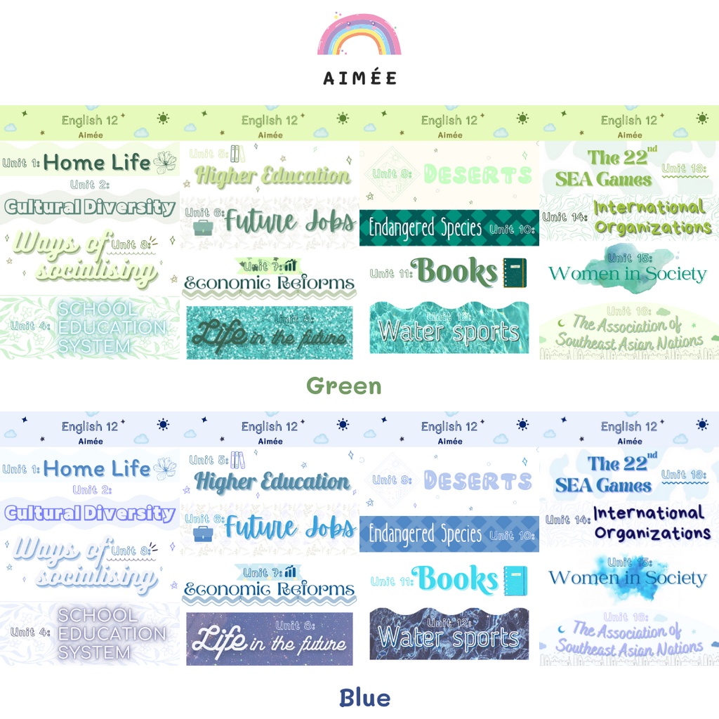 Sticker tiếng anh 12, tiêu đề tiếng anh 12  | AIMÉE