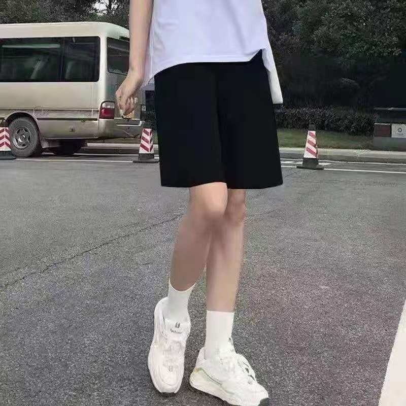 Quần Short Thể Thao Ống Rộng Lưng Cao Màu Đen Phong Cách Hàn Quốc Thời Trang Mùa Hè Trẻ Trung Cho Nữ