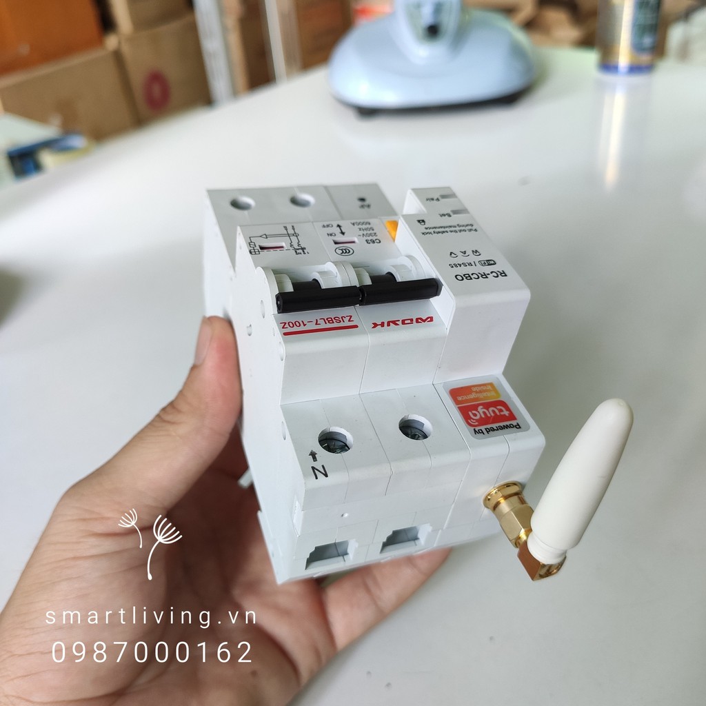 Aptomat CB thông minh Wifi Tuya 2P dòng 63A 40A có đo điện tiêu thụ