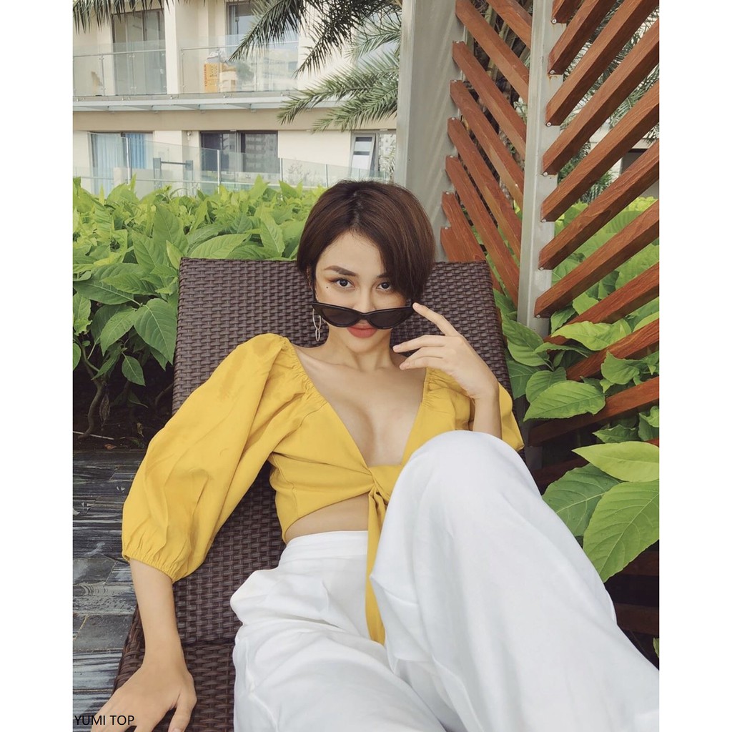 NAPUBEE Áo Croptop Tay Lỡ Cột Nơ Thiết Kế YUMI TOP