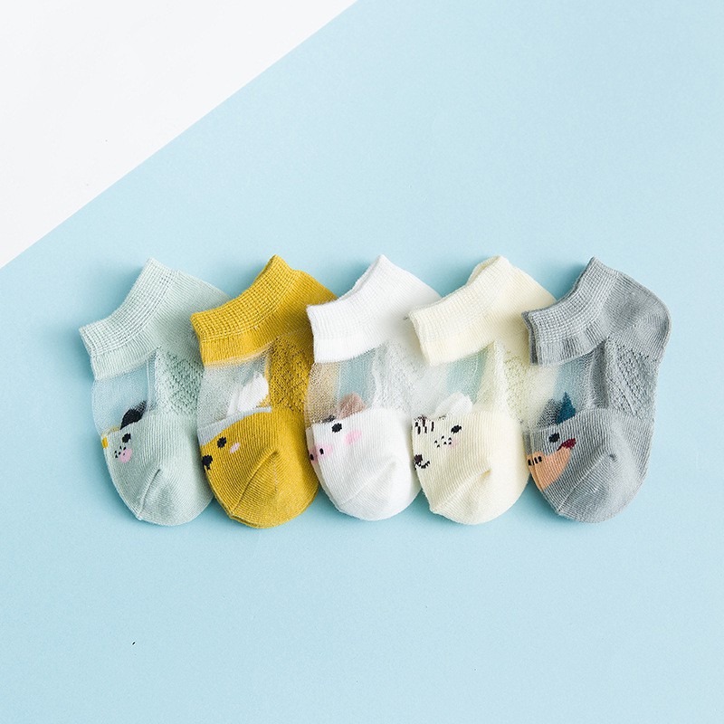 Set 5 đôi tất cotton thoáng khí họa tiết hoạt hình dễ thương thời trang mùa hè cho bé