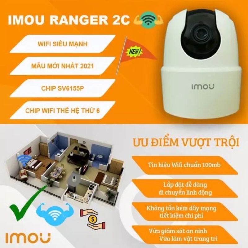 Camera Giám Sát Từ Xa Rõ Nét camera Imou Ranger 2c 2mp - Mã Ta22cp Có Mic Đàm Thoại 2 Chiều Wifi Siêu Mạnh Chính Hãng