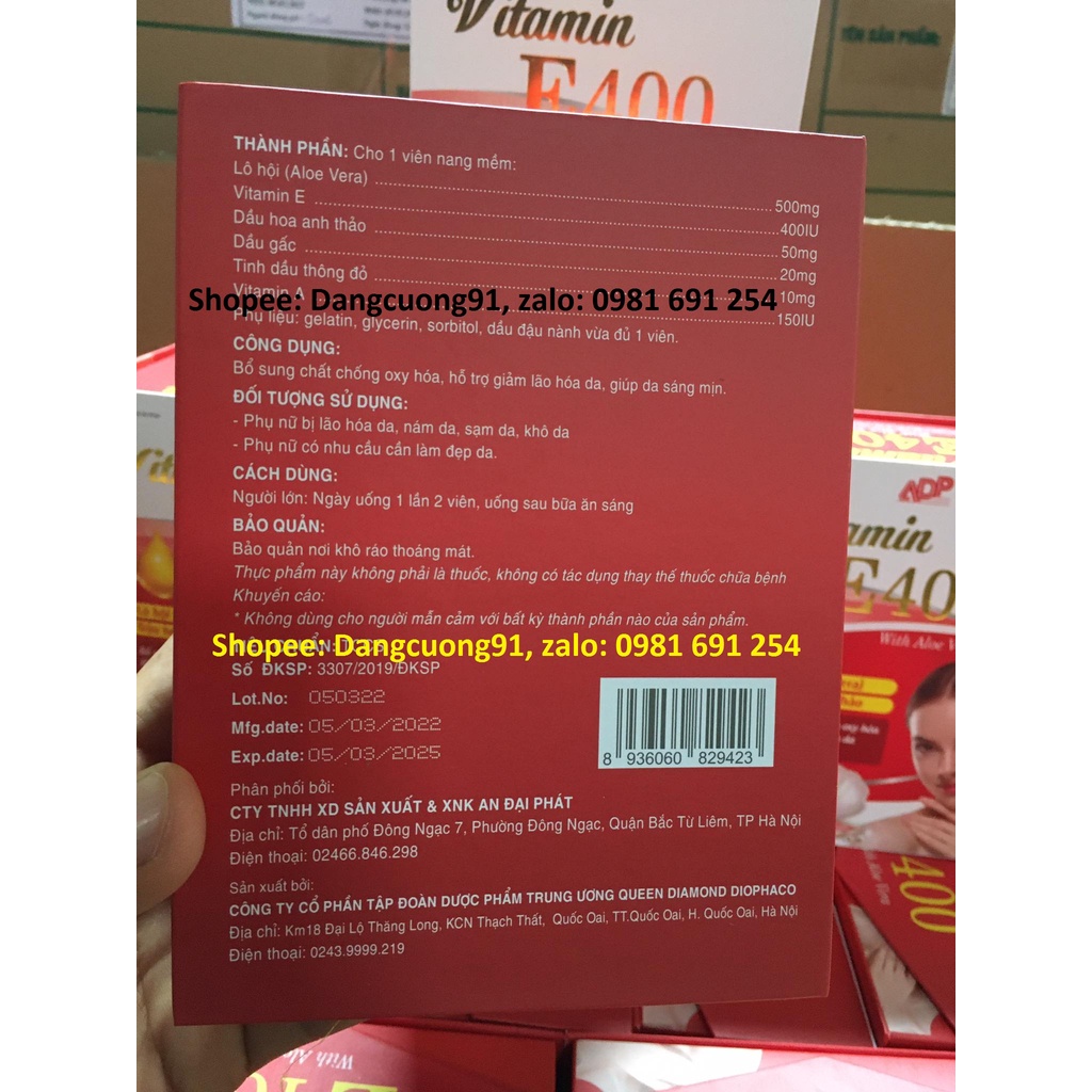 Vitamin E400 Tinh dầu thông đỏ, Hoa anh thảo, Lô Hội ( Hộp 30 viên)