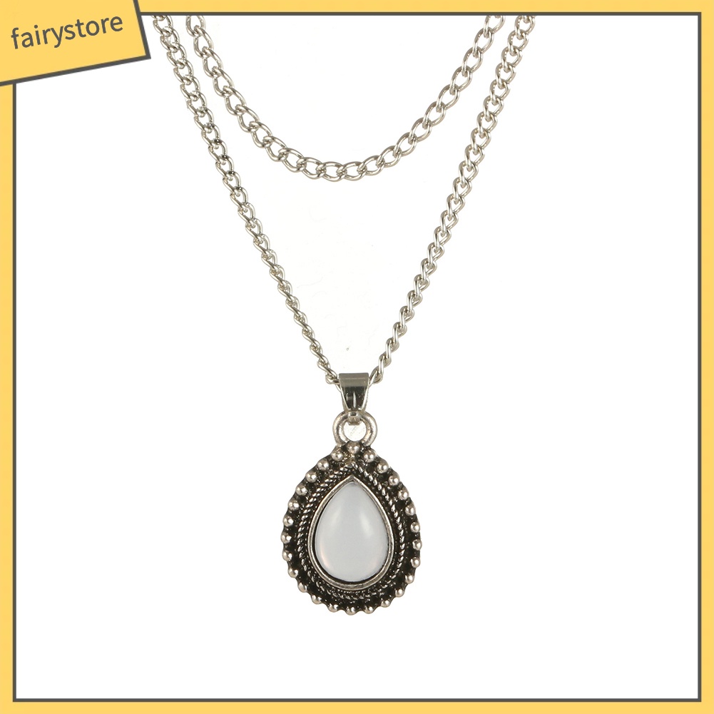 Dây chuyền thời trang hai lớp mặt đá opal hình giọt nước phong cách cổ điển sang trọng