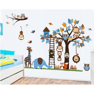 Decal dán tường vườn thú xanh