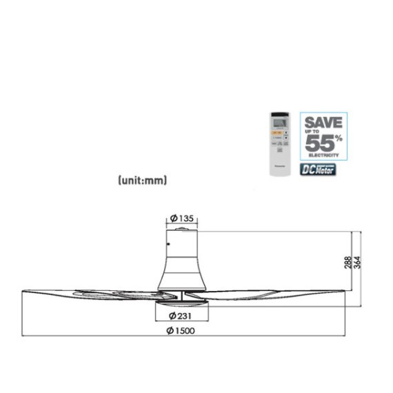 Quạt trần 5 cánh có điều khiển Panasonic F-60TDN