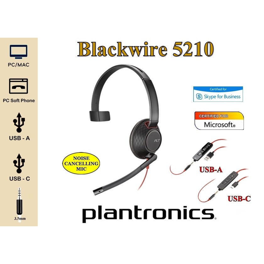 Tai nghe Plantronics Blackwire C5210 USB-A - Bảo hành 12 tháng- Hàng chính hãng