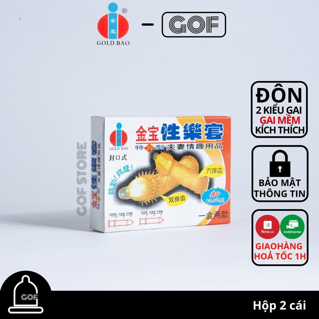 Bao cao su gai gân râu xoắn ốc Gold Bao gai kích thích mạnh Hộp 2C– GoF