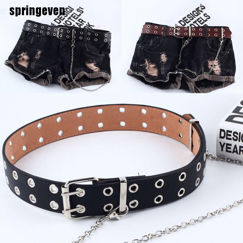 Thắt Lưng Dây Xích Đôi / Đen / Đơn Bằng Da Phong Cách Punk Cá Tính Cho Nữ