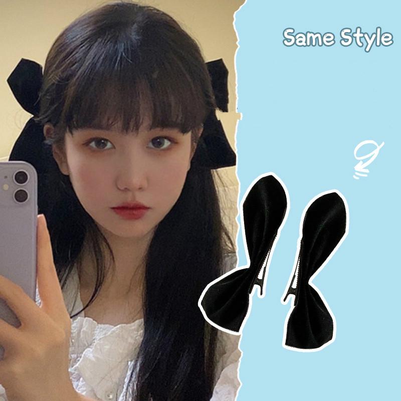 Cặp kẹp tóc đính nơ vải nhung / satin thời trang Hàn Quốc xinh xắn