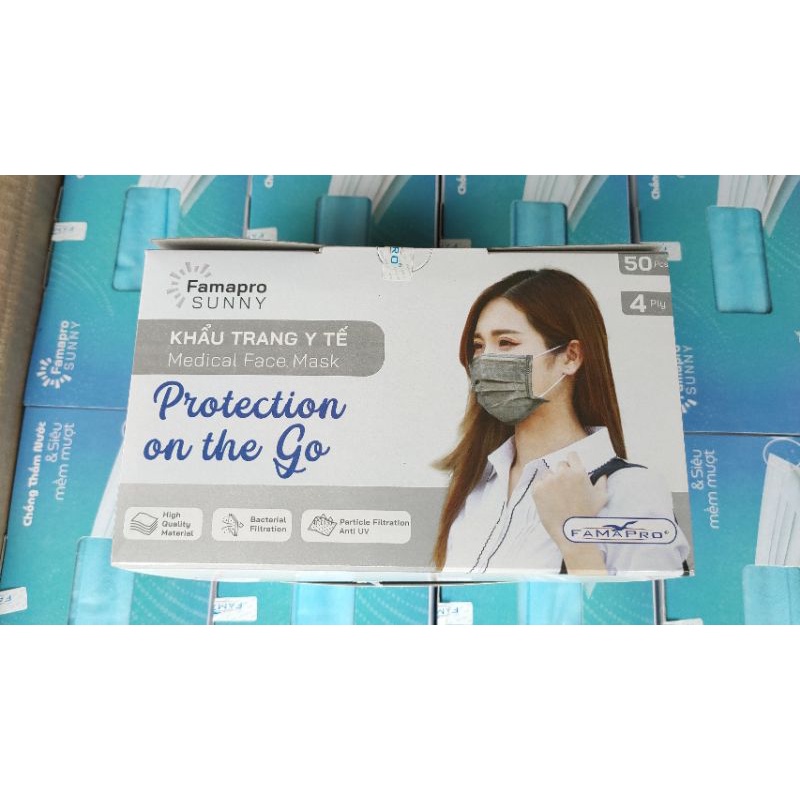 Khẩu trang Y Tế Famapro Sunny 4 lớp Hộp 50 cái chống tia UV