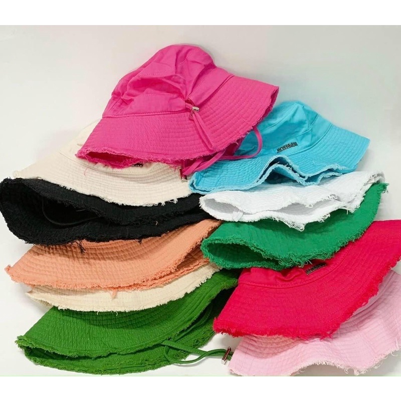 Nón tai bèo Mai Phương Bùi , mũ đi biển chống gió có dây đeo logo kim loại có thể giặt được, thời trang hottrend 2022