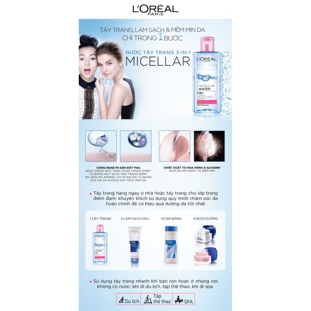 NƯỚC TẨY TRANG DƯỠNG ẨM LOREAL PARIS 3IN1 MICELLAR WATER