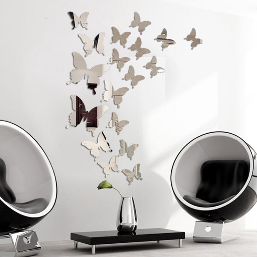 Bộ 12 Miếng Dán Tường Bằng PVC Hình Bướm 3D Tráng Gương Trang Trí Nhà Cửa / Tiệc Cưới DIY