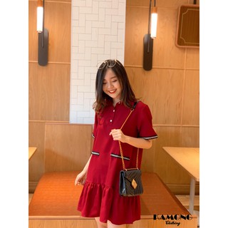 [HÌNH THẬT] ĐẦM SƠMI TAY REN (ĐỎ ĐÔ).
