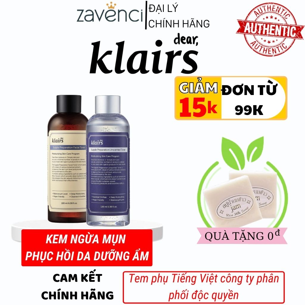 Nước hoa hồng KLAIRS Supple Preparation Facial Toner dưỡng ẩm 180ml - ZAVENCI Official